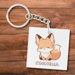Cute Little Smiling Fox Personalized Name Keychain