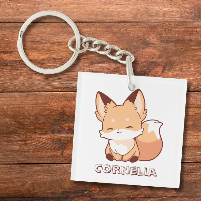 Cute Little Smiling Fox Personalized Name  Keychain (Creator Uploaded)