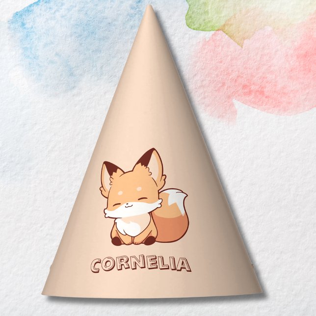 Cute Little Smiling Fox Personalized Name  Party Hat (Creator Uploaded)