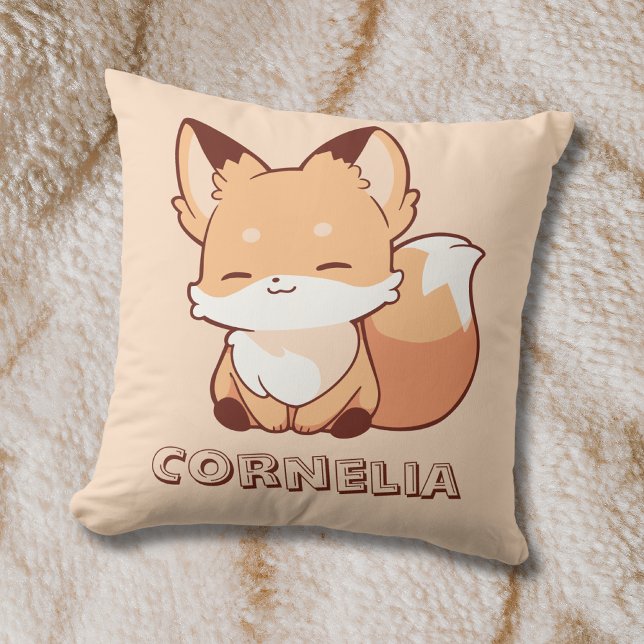 Cute Little Smiling Fox Personalized Name  Throw Pillow (Creator Uploaded)