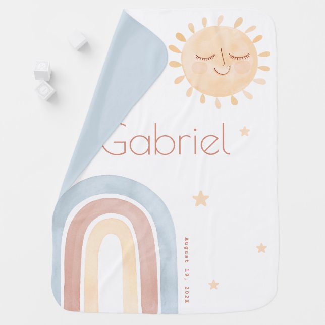 Cute Little Smiling Sun & Rainbow Boho Baby Baby Blanket (In Situ)