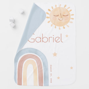 Cute Little Smiling Sun & Rainbow Boho Baby Blanket