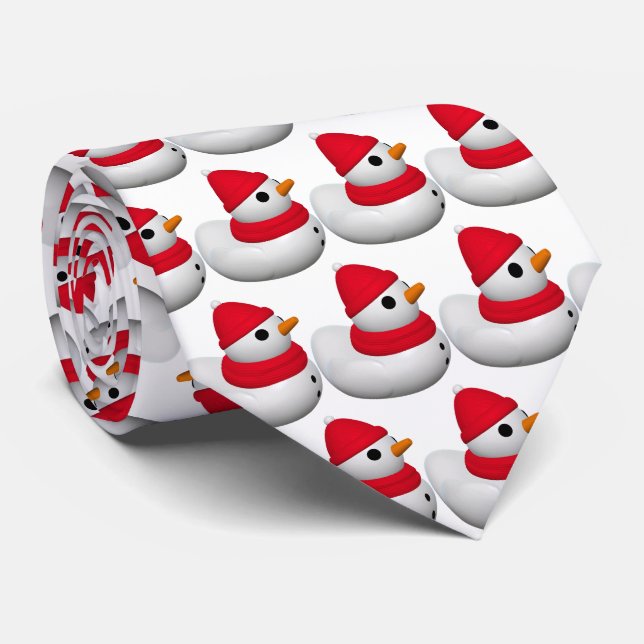 Cute Little Snowduck | Snowman Duck Pattern | Red Neck Tie (Rolled)