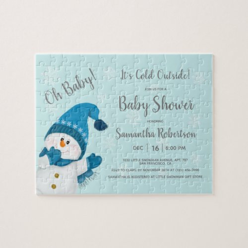 Cute Little Snowman Baby Shower Invitation Favor Jigsaw Puzzle