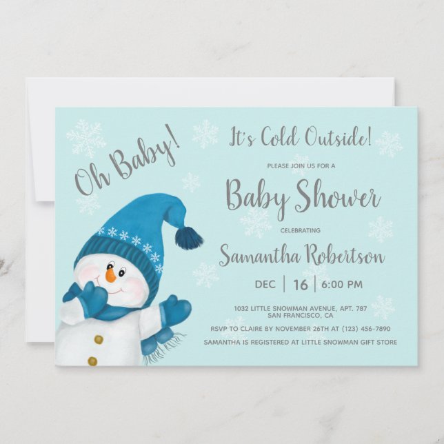 Cute Little Snowman Baby Shower It's Cold Outside Invitation (Front)