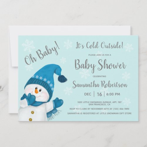 Cute Little Snowman Baby Shower Its Cold Outside Invitation