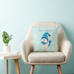 Cute Little Snowman Let It Snow! Merry Christmas Throw Pillow<br><div class="desc">Cute Little Snowman with blue beanie and scarf,  beautiful snowflakes and a light blue color decorate the background.  You can personalize this adorable Christmas throw pillow your own text. Let it Snow!</div>