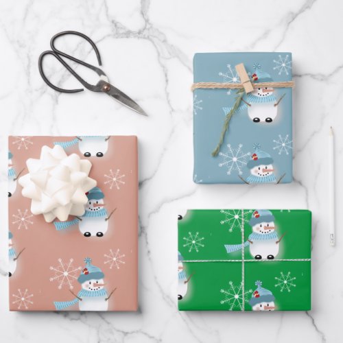 Cute Little Snowman Pattern Wrapping Paper Sheets 