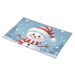 Cute little snowman with scarf & hat cloth placemat