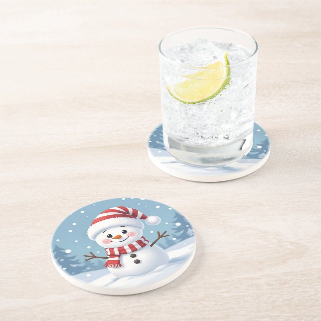 Cute little snowman with scarf & hat coaster (Side)