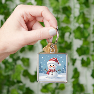Cute little snowman with scarf & hat keychain
