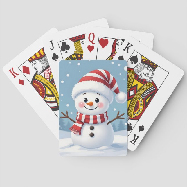 Cute little snowman with scarf & hat poker cards (Back)