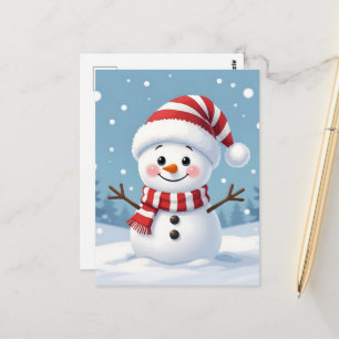Cute little snowman with scarf & hat postcard