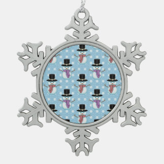 Cute Little Snowmen Pattern Snowflake Pewter Christmas Ornament