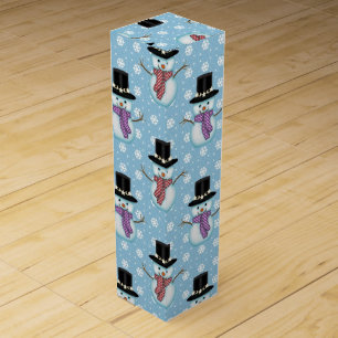 Cute Little Snowmen Pattern Wine Gift Box