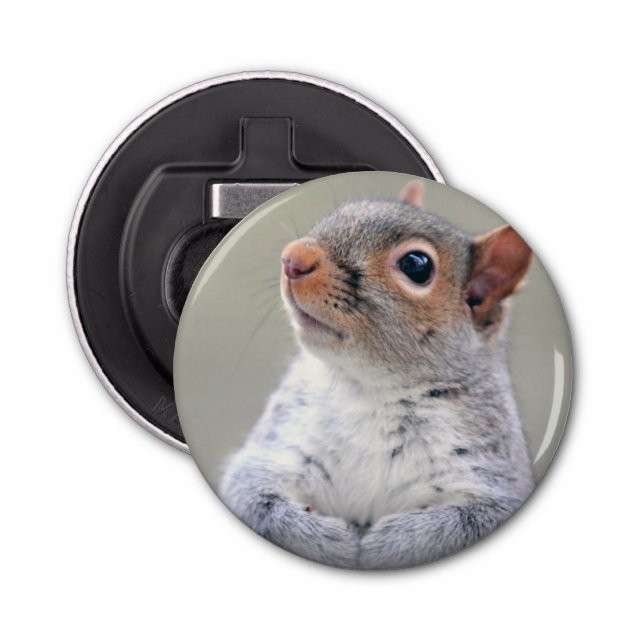 Cute Little Soft and Fluffy Gray Squirrel Bottle Opener (Front)