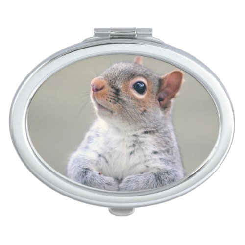 Cute Little Soft and Fluffy Gray Squirrel Mirror For Makeup