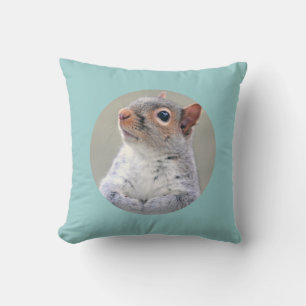 Cute Little Soft and Fluffy Gray Squirrel Throw Pillow