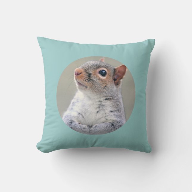 Cute Little Soft and Fluffy Gray Squirrel Throw Pillow (Front)