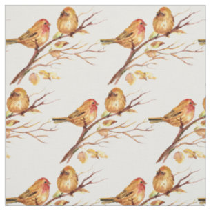 Cute Little Sparrow Birds Couple Nature watercolor Fabric