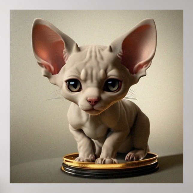 Cute little Sphynx kitten cat dark light brown Poster (Front)