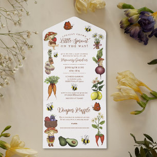 Cute Little Sprout Baby Shower and Diaper Raffle All In One Invitation