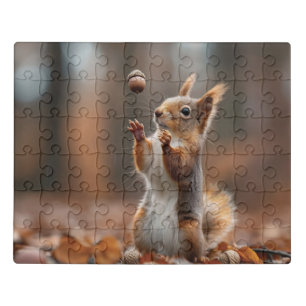 Cute little squirrel catching an acorn jigsaw puzzle