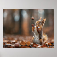 Cute little squirrel catching an acorn
