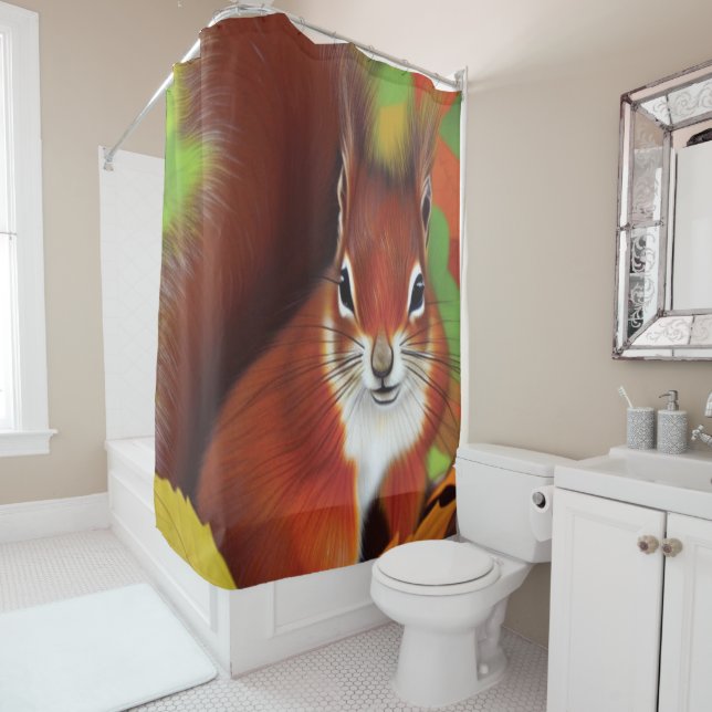  Cute Little Squirrel Shower Curtain (In Situ)