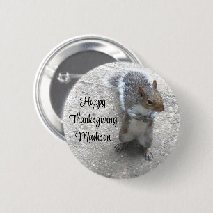 Cute Little Squirrel with Fluffy Tail Photo Button