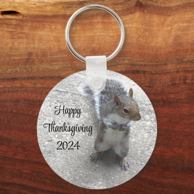 Cute Little Squirrel with Fluffy Tail Photo Keychain (Back)