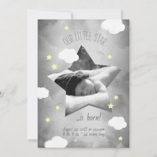 Cute Little Star Is Born Clouds Birth Announcement