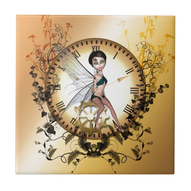 Cute little steampunk fairy ceramic tile (Front)