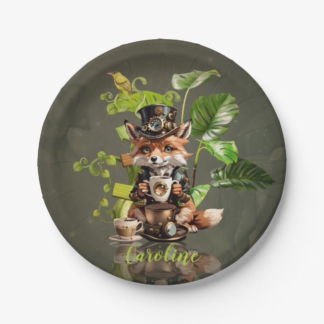 Cute little steampunk fox paper plates (Front)