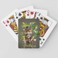 Cute little steampunk fox playing cards