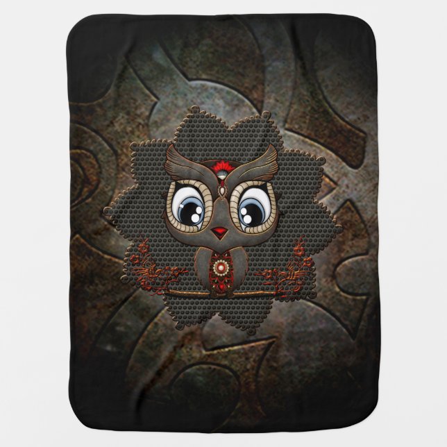 Cute little steampunk owl baby blanket (Front)
