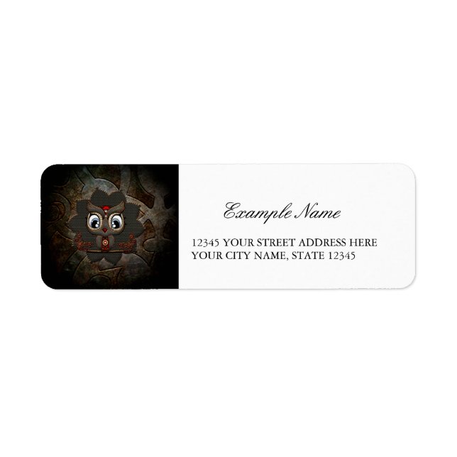 Cute little steampunk owl label (Front)