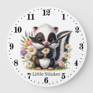 Cute little stinker baby skunk girls add name large clock