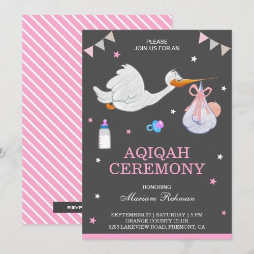 Cute Little Stork Pink Baby Girl Aqiqah