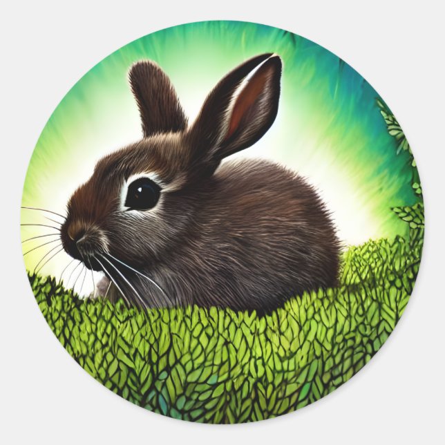 Cute Little Storybook Bunny Classic Round Sticker (Front)