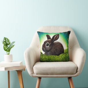 Cute Little Storybook Bunny Throw Pillow