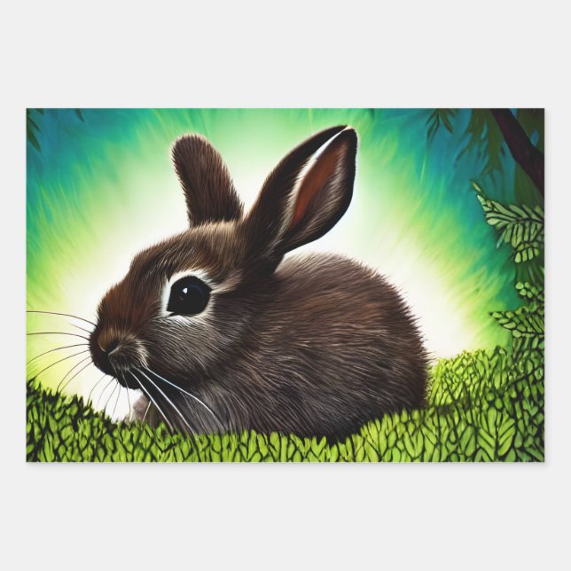 Cute Little Storybook Bunny Wrapping Paper Sheets (Front)