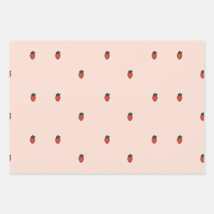 Cute Little Strawberries on pink wrapping paper