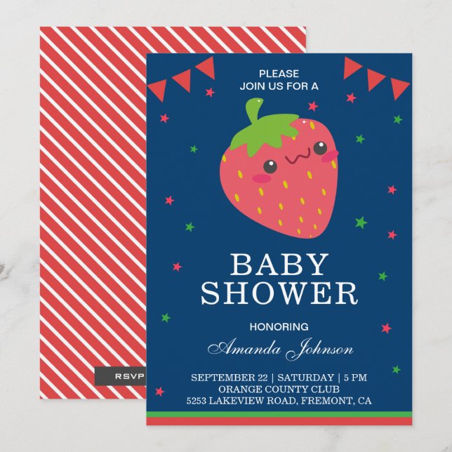 Cute Little Strawberry Baby Shower Invitation (Front/Back)