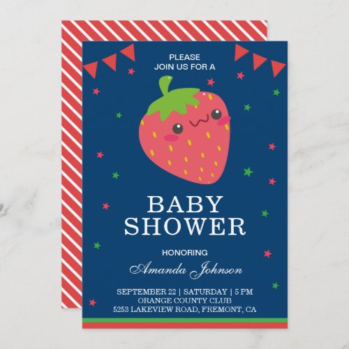 Cute Little Strawberry Baby Shower Invitation