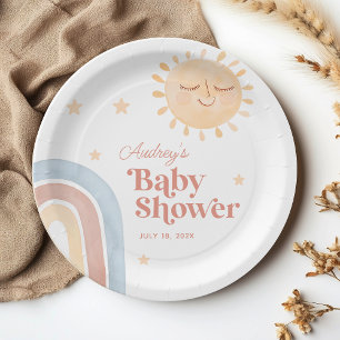 Cute Little Sun & Rainbow Boho Baby Shower Paper Plates