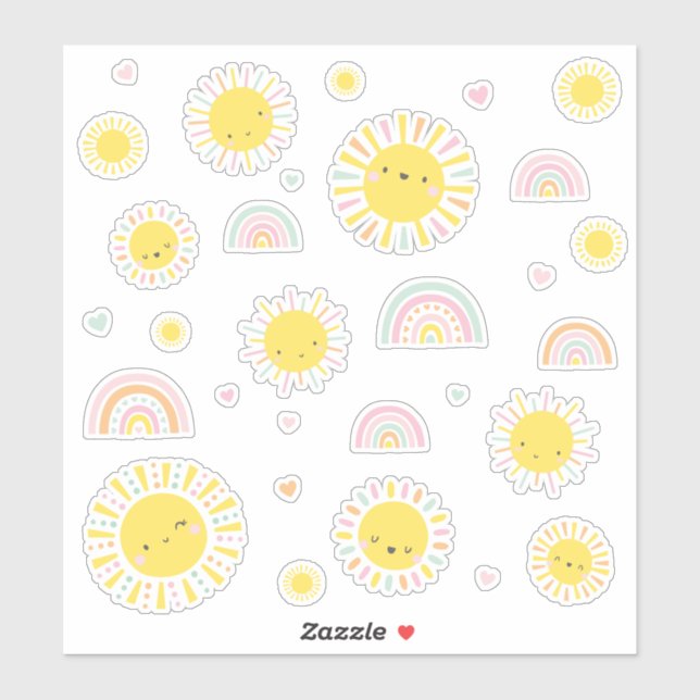 Cute little suns, rainbows and hearts sticker (Sheet)