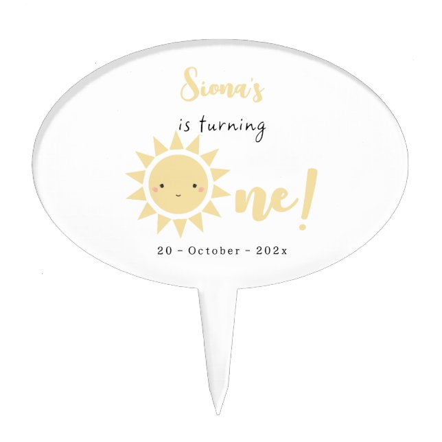 Cute Little Sunshine 1st Birthday Cake Pick (Front)