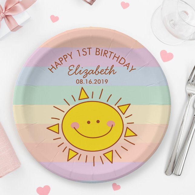 Cute Little Sunshine Baby First Birthday Party Paper Plates (Creator Uploaded)