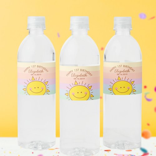 Cute Little Sunshine Baby First Birthday Party Water Bottle Label